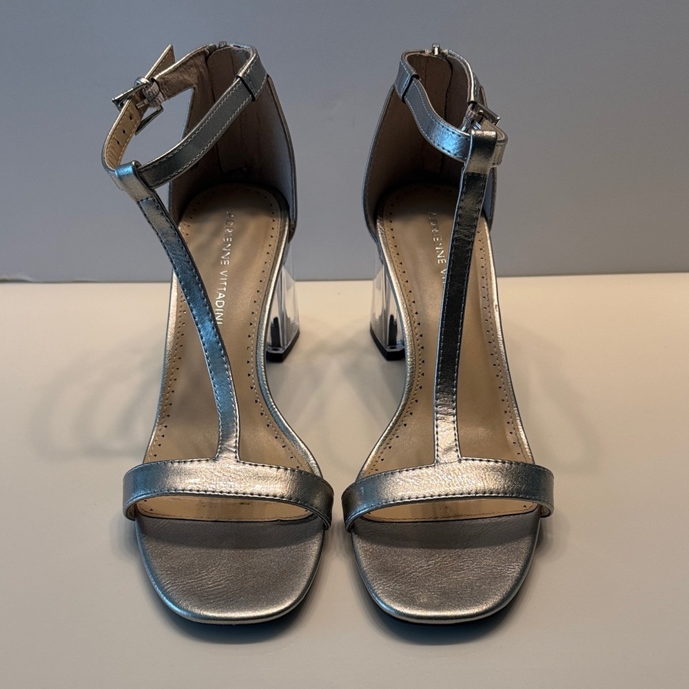 Adrienne Vittadini Silver Metallic Heeled Sandals